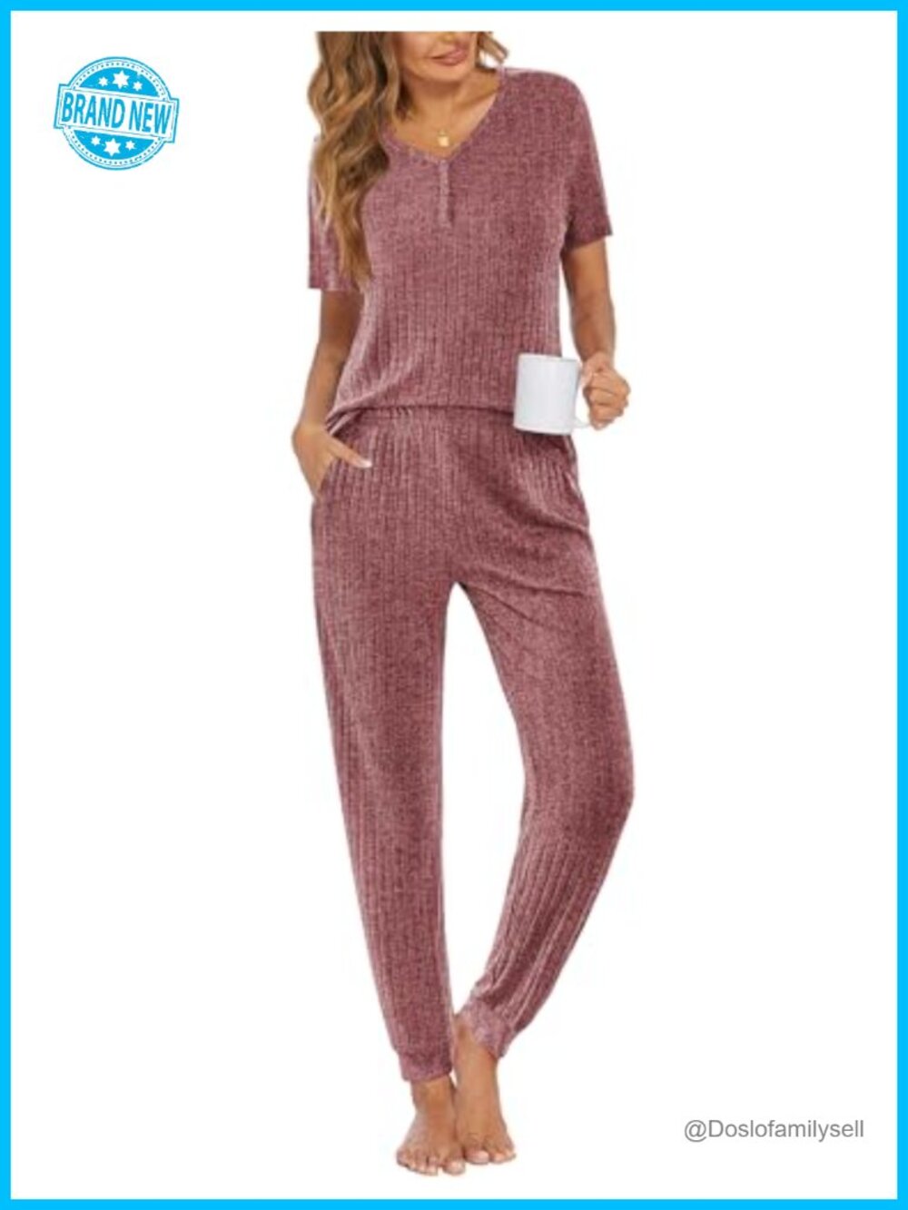 2 Piece Jogger Lounge Set Pajamas for Women Ribbed Knit